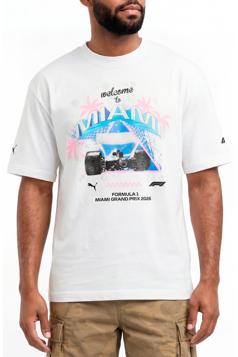 x F1 Miami Washed Cotton Graphic T-Shirt, Main, color, PUMA WHITE