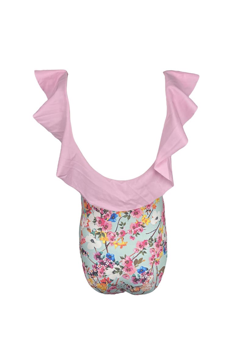 Kids' Floral Ruffle Bow Detail One-Piece Swimsuit, Alternate, color, multicolor