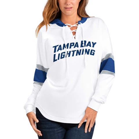 Women
s G-III 4Her by Carl Banks White/Blue Tampa Bay Lightning Goal Zone Long Sleeve Lace-Up Hoodie T-Shirt