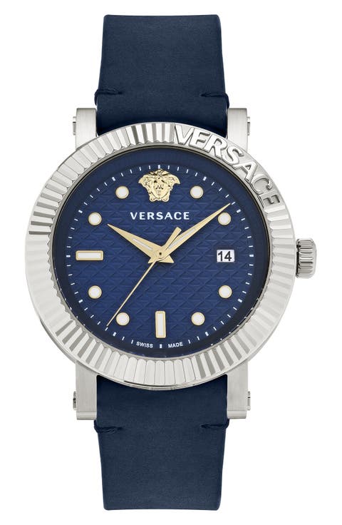 V-Classic Swiss Quartz Leather Strap Watch, 42mm