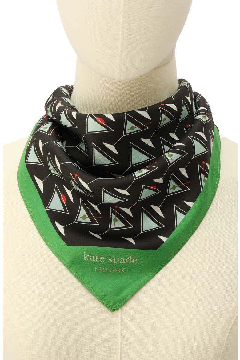 martini print silk bandana, Alternate, color, BLACK