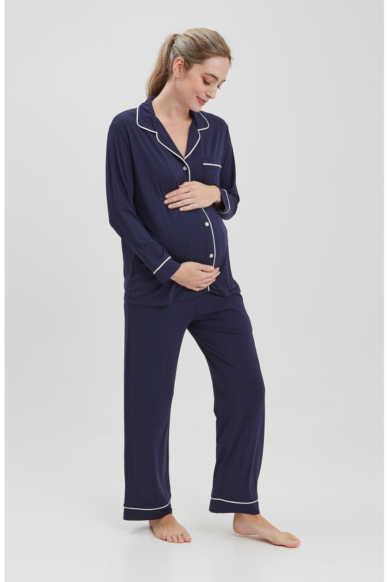 Heart On My Sleeve Maternity Pajama Set, Alternate, color, NAVY