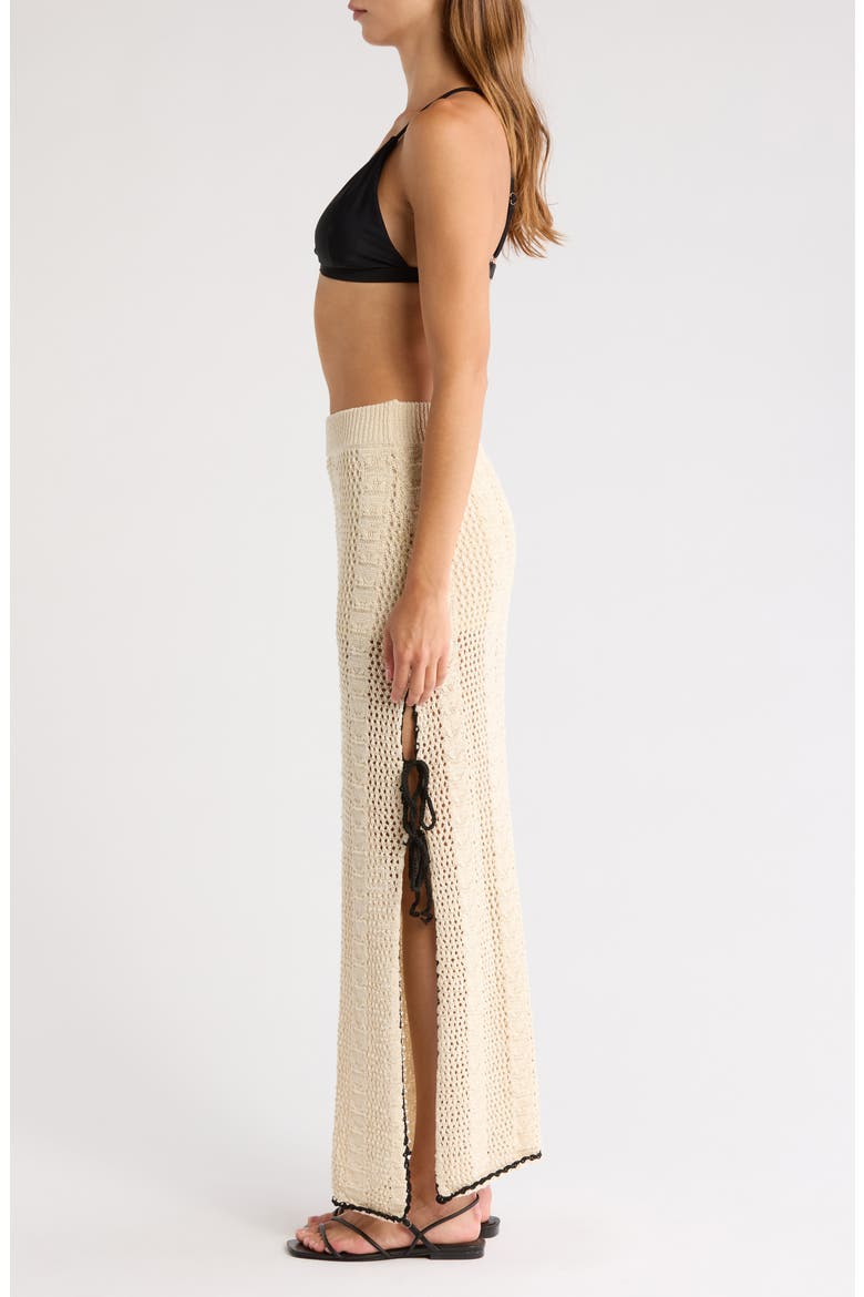 Open Stitch Side Slit Cover-Up Maxi Skirt, Alternate, color, NAT BLACK BORDER