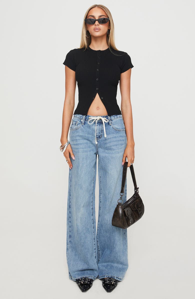 Princess Polly Suzu Rib Button-Up Top, Alternate, color, Black