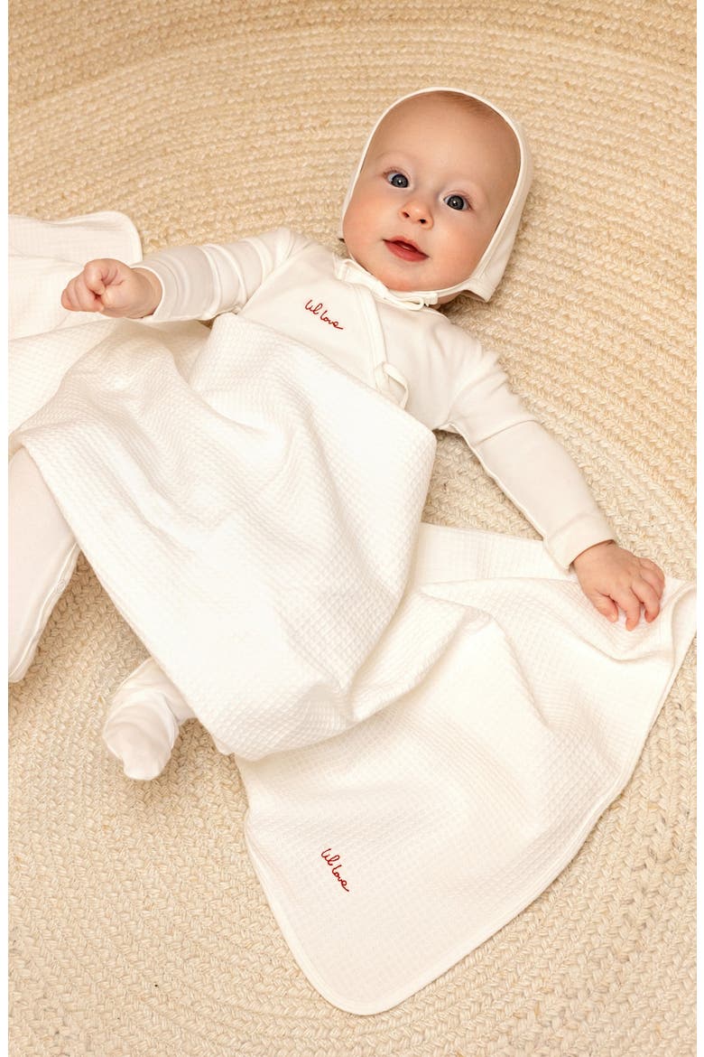 Lil Love Embroidered Waffle Blanket, Alternate, color, Ivory / Red Embroidery