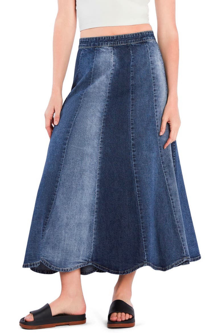 Patchwork Denim Maxi Skirt, Alternate, color, MIXED BLUE