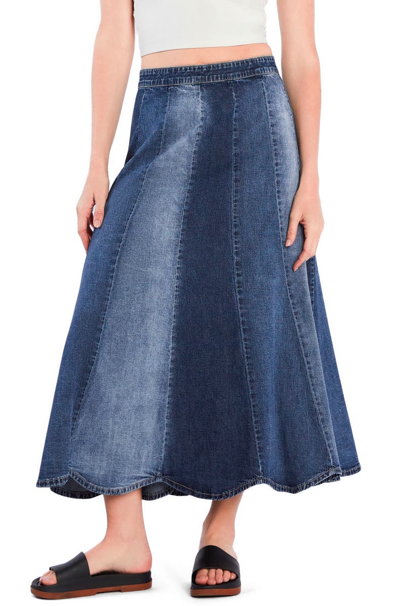 Wash Lab Denim Patchwork Denim Maxi Skirt, Alternate, color, Mixed Blue