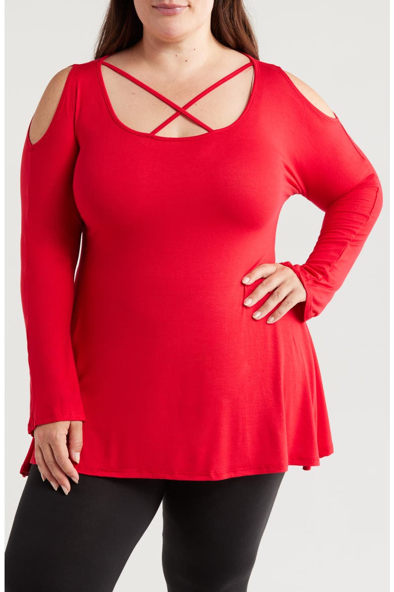Crisscross Strap Jersey Top, Main, color, RED