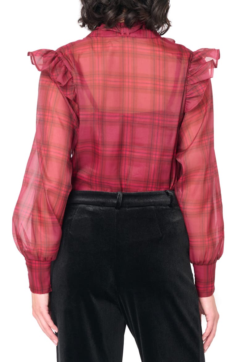 Festive Plaid Ruffle Organza Shirt, Alternate, color, MULBERRY WINE PLAID