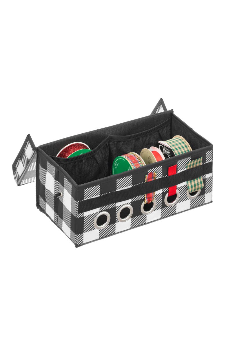 mDesign Gift-Wrap Ribbon Box with Handles/Lid, Holiday Bow Organizer, Main, color, 