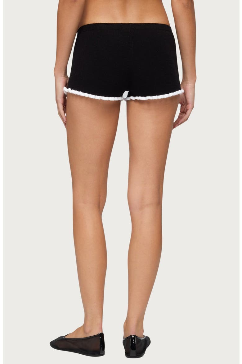 Saffra Contrast Ruffle Knit Micro Shorts, Alternate, color, BLACK