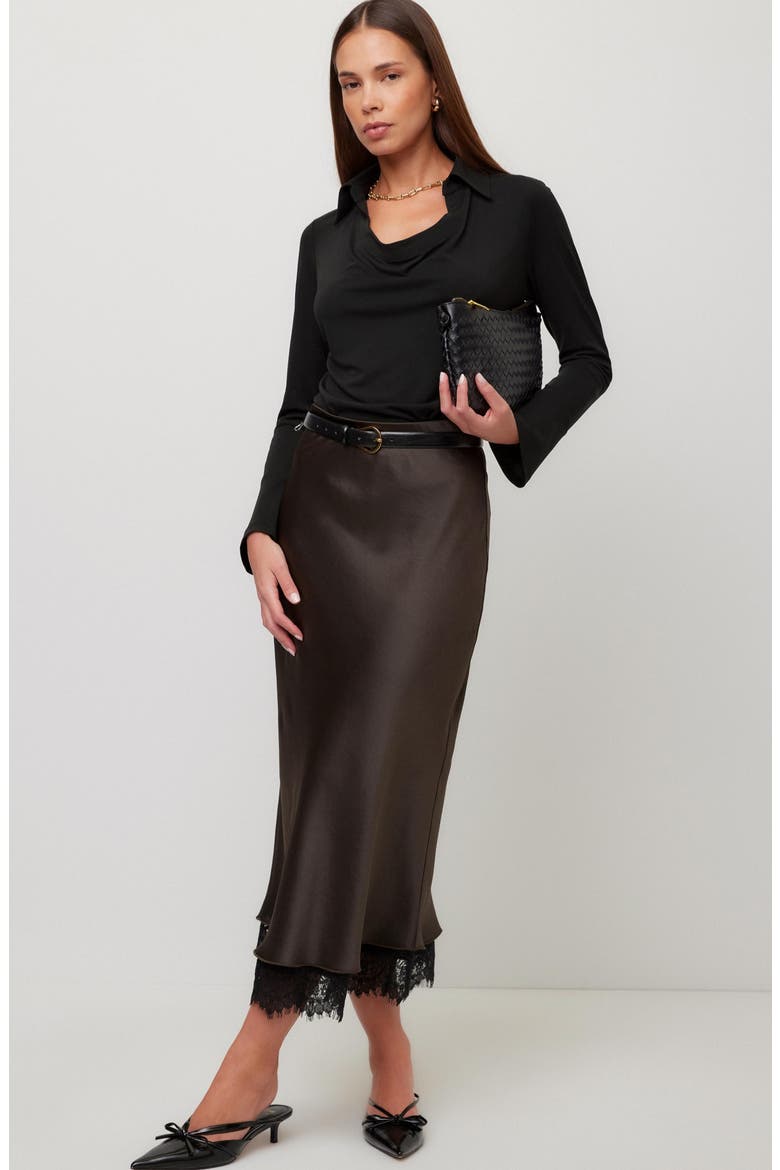 Mia Lace Trimmed Bias Midi Skirt, Alternate, color, ESPRESSO
