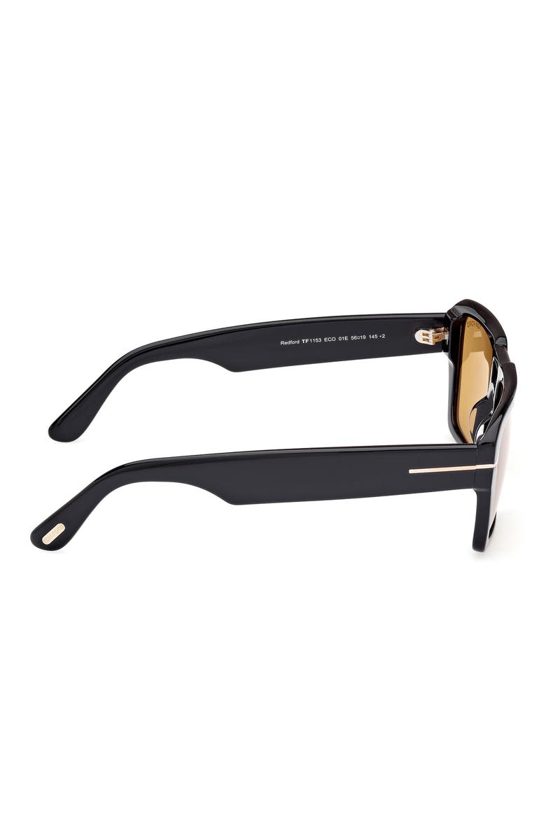 Redford 56mm Navigator Sunglasses, Alternate, color, SHINY BLACK / AMBER
