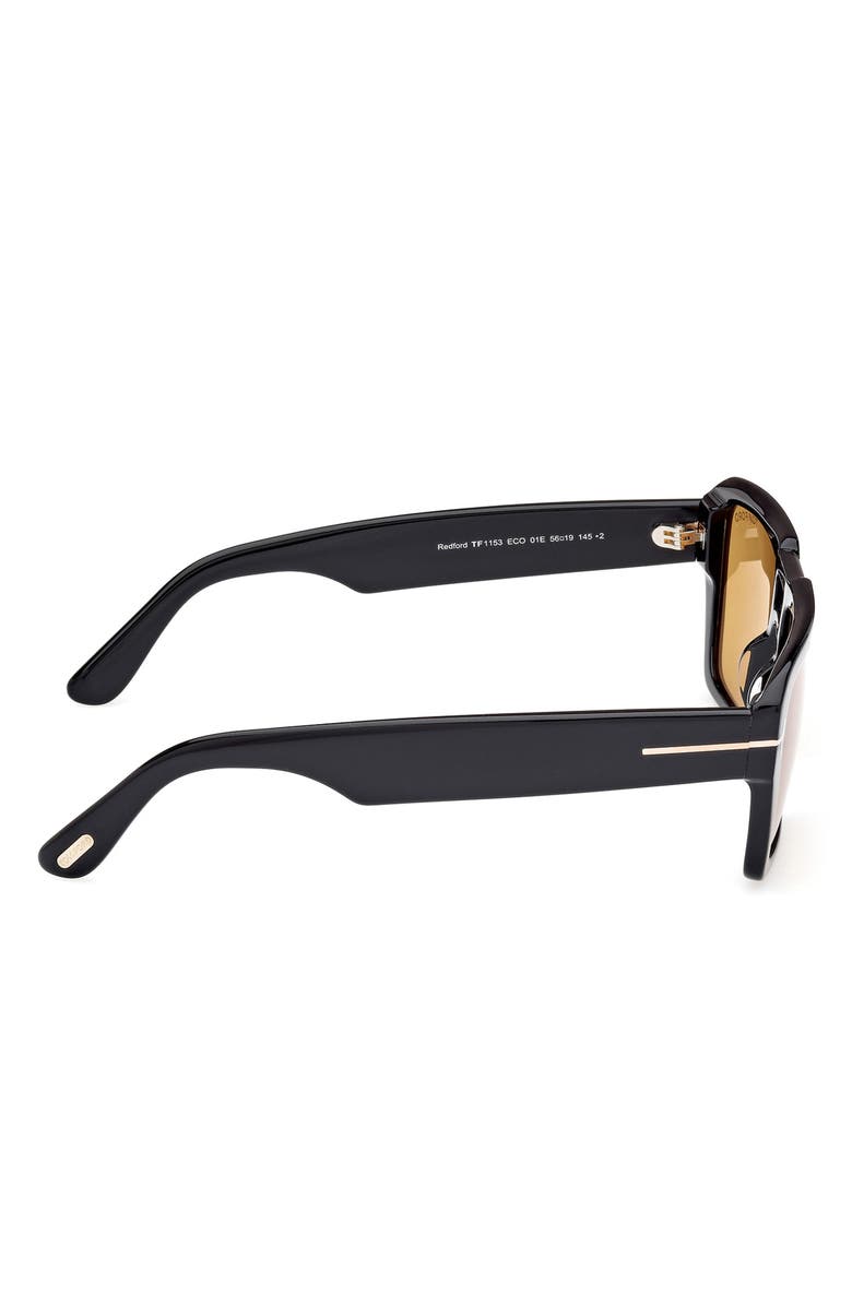 TOM FORD Redford 56mm Navigator Sunglasses, Alternate, color, Shiny Black / Amber