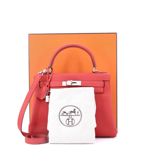 Pre-owned Hermes Hermes Kelly Handbag Red Clemence With Palladium Hardware 28