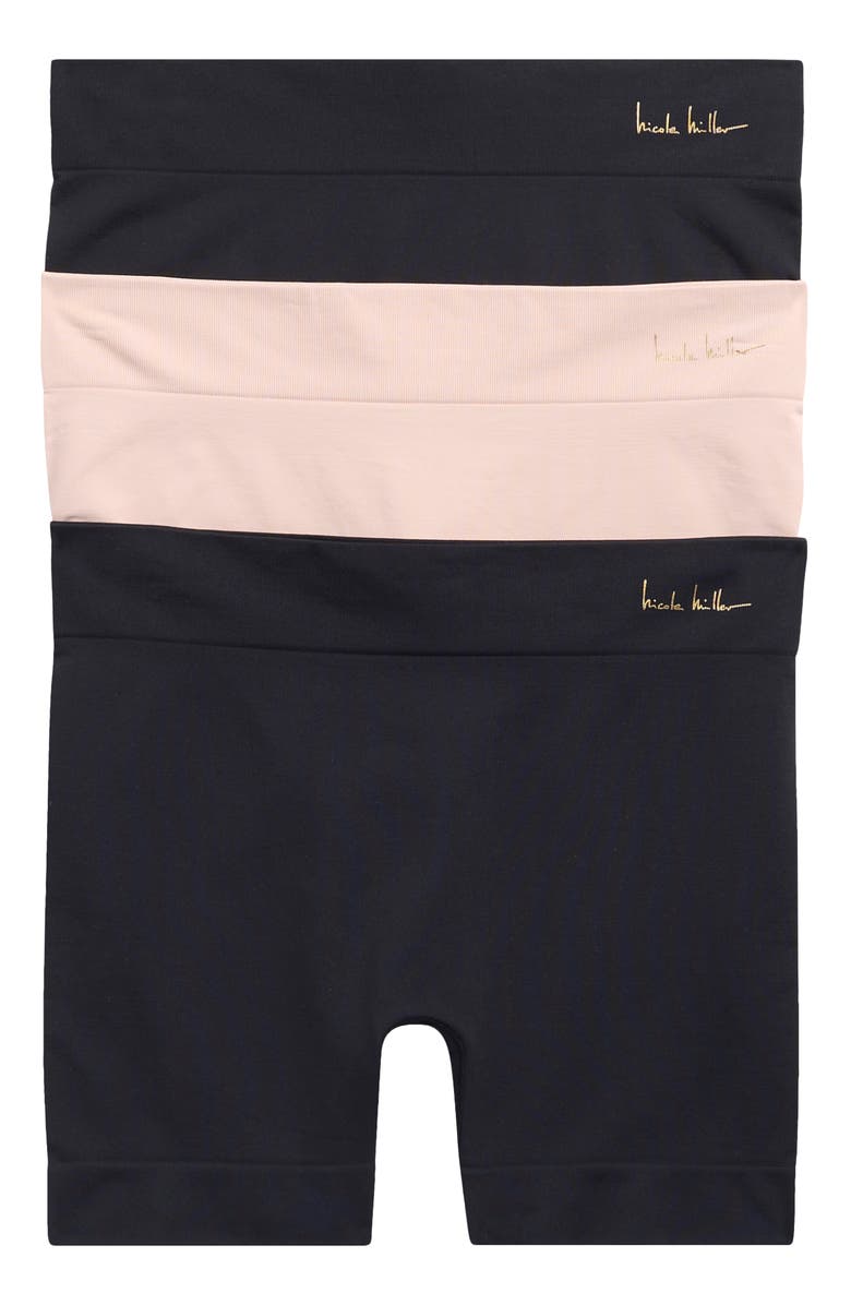 Nicole Miller Bare 3-Pack Seamless Slip Shorts, Main, color, Black/ Ondine Blush/ Black