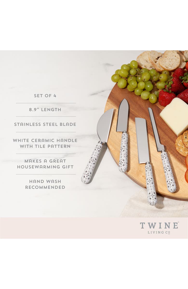 TWINE Tiles Cheese Knife Set of 4, Alternate, color, White