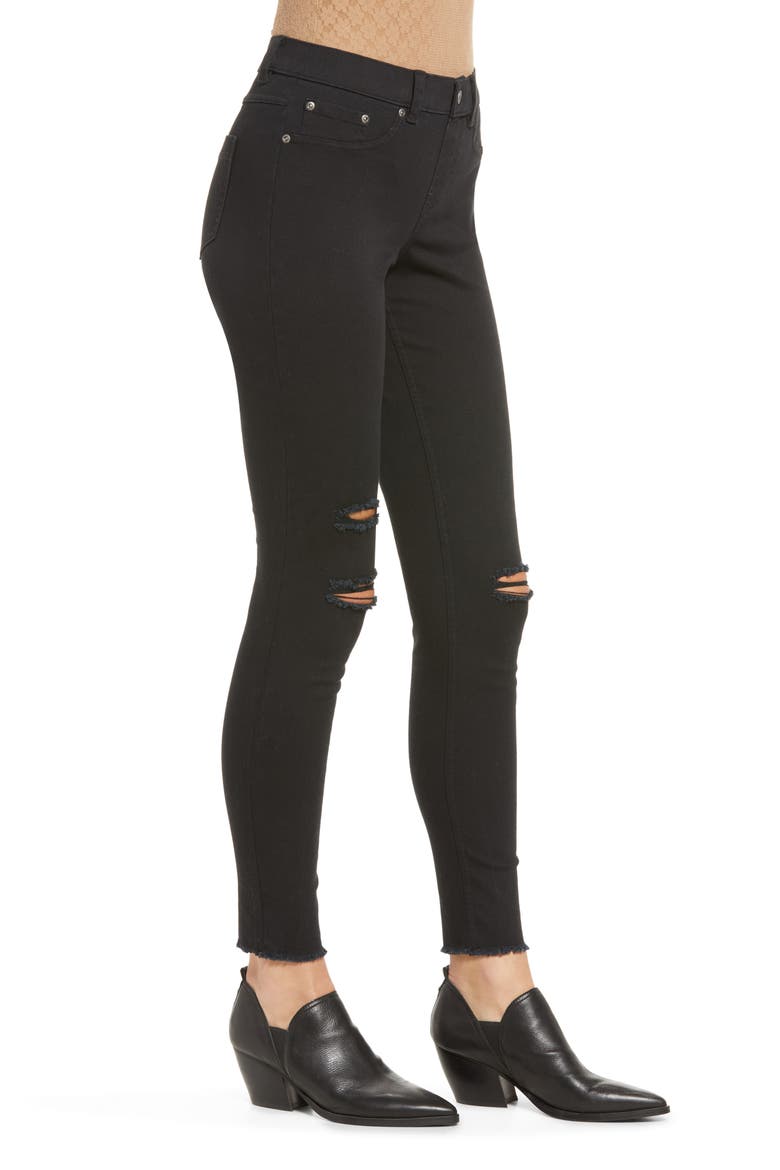 Ripped Denim Leggings, Alternate, color, BLACK