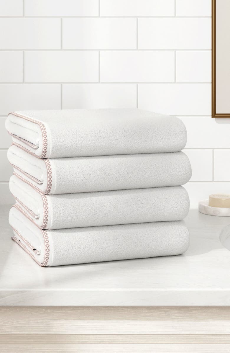 Woven & Weft Border Stitch 4-Piece Cotton Bath Towels, Alternate, color, White / Mid Grey