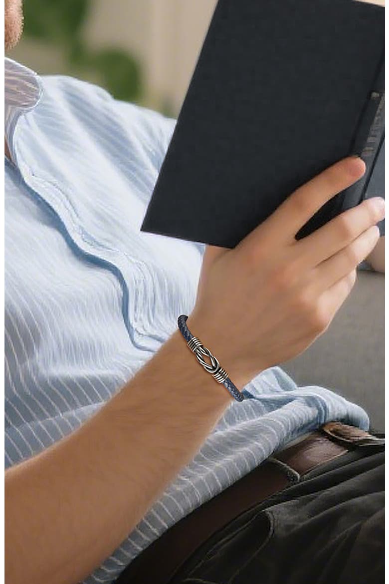 Men's Stainless Steel Knot Leather Bracelet, Alternate, color, BLUE