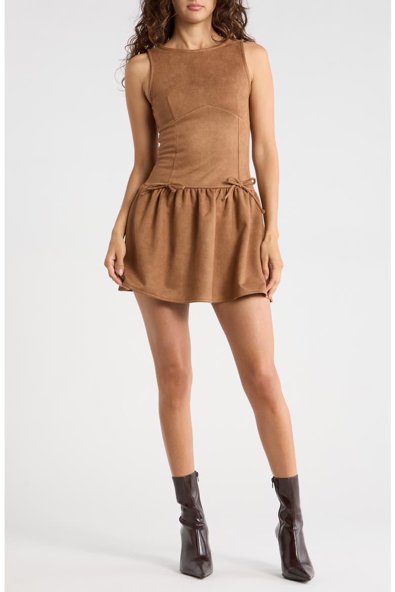 Faux Suede Sleeveless Drop Waist Minidress, Main, color, COGNAC