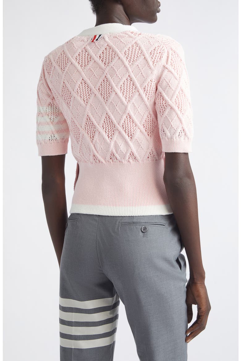 4-Bar Argyle Pointelle Stitch Short Sleeve Cardigan, Alternate, color, LIGHT PINK