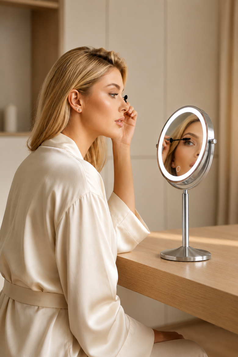 Hailey Double Sided Makeup Mirror with Lights, Alternate, color, Nick