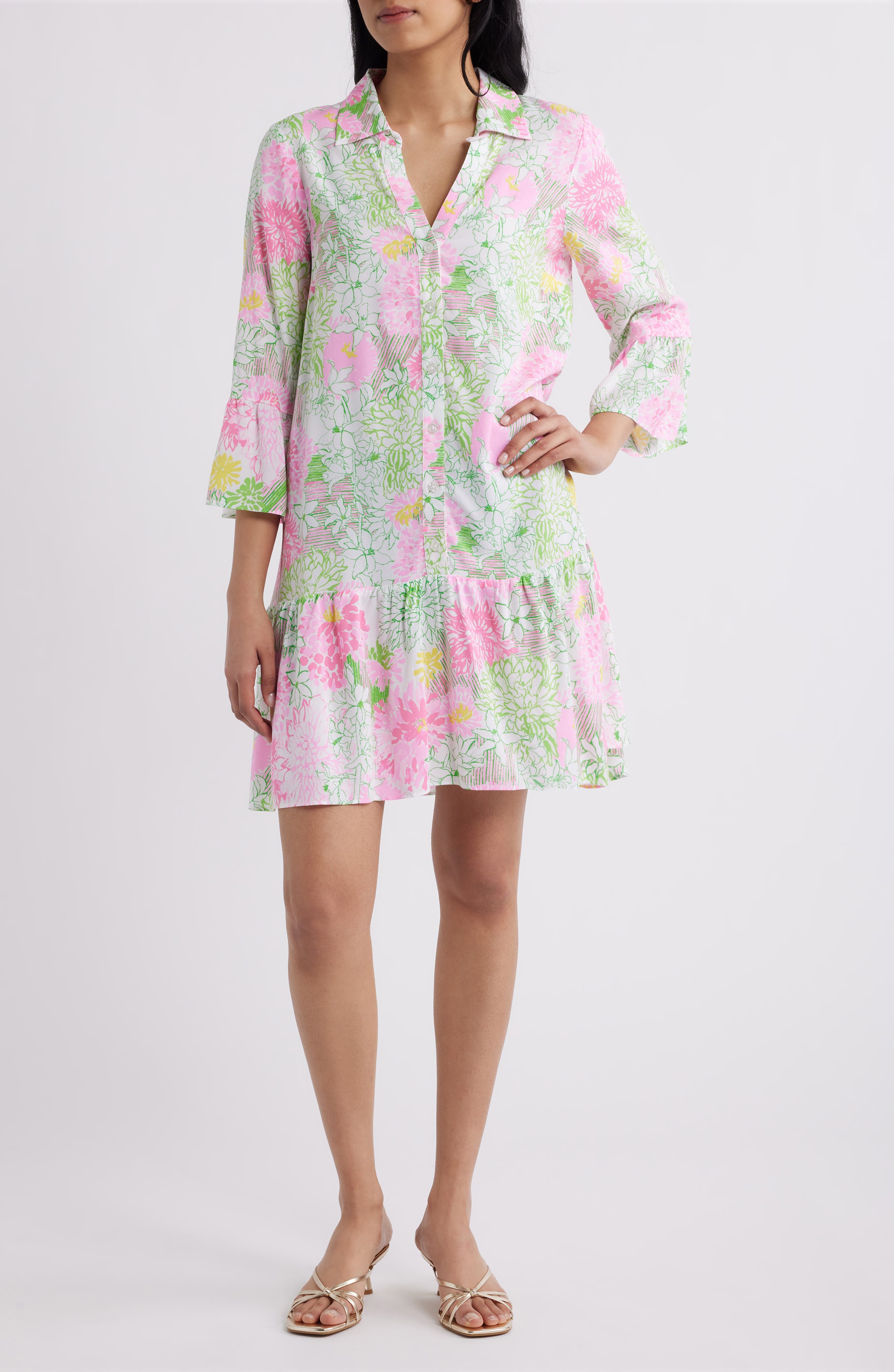 lilly pulitzer caroline silk tunic dress Lilly Pulitzer Caroline Silk Tunic Dress Onyx Size 4 Silk Gold Burnout Flutter