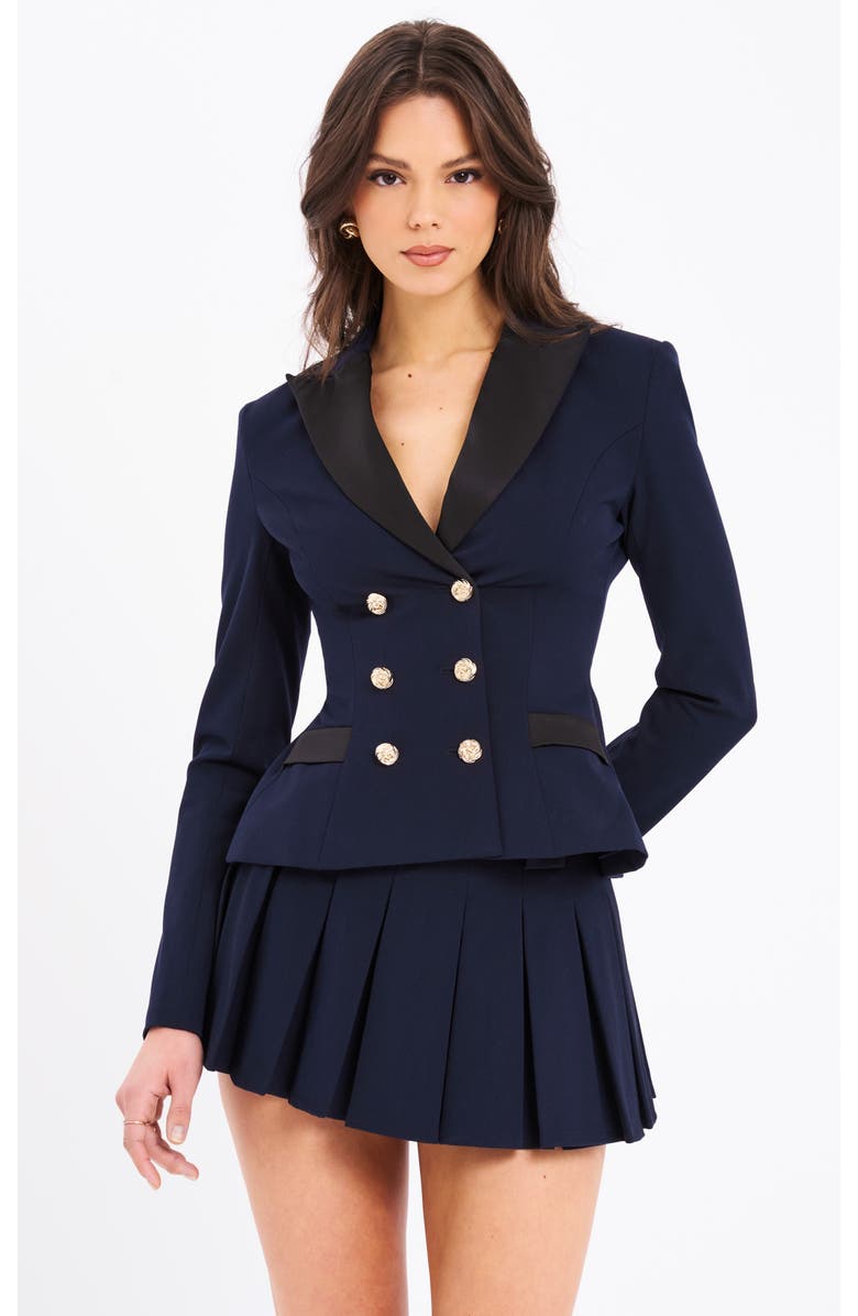 Miss Circle Nasia Double Breast Backless Blazer, Main, color, Navy Blue