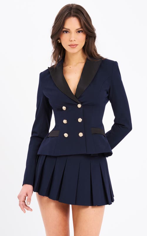 Miss Circle Nasia Double Breast Backless Blazer In Blue