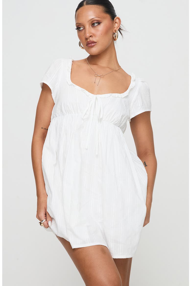 Monsterrat Tonal Stripe Recycled Cotton Babydoll Minidress, Alternate, color, WHITE