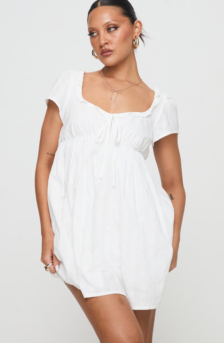 Princess Polly Monsterrat Tonal Stripe Recycled Cotton Babydoll Minidress, Alternate, color, White