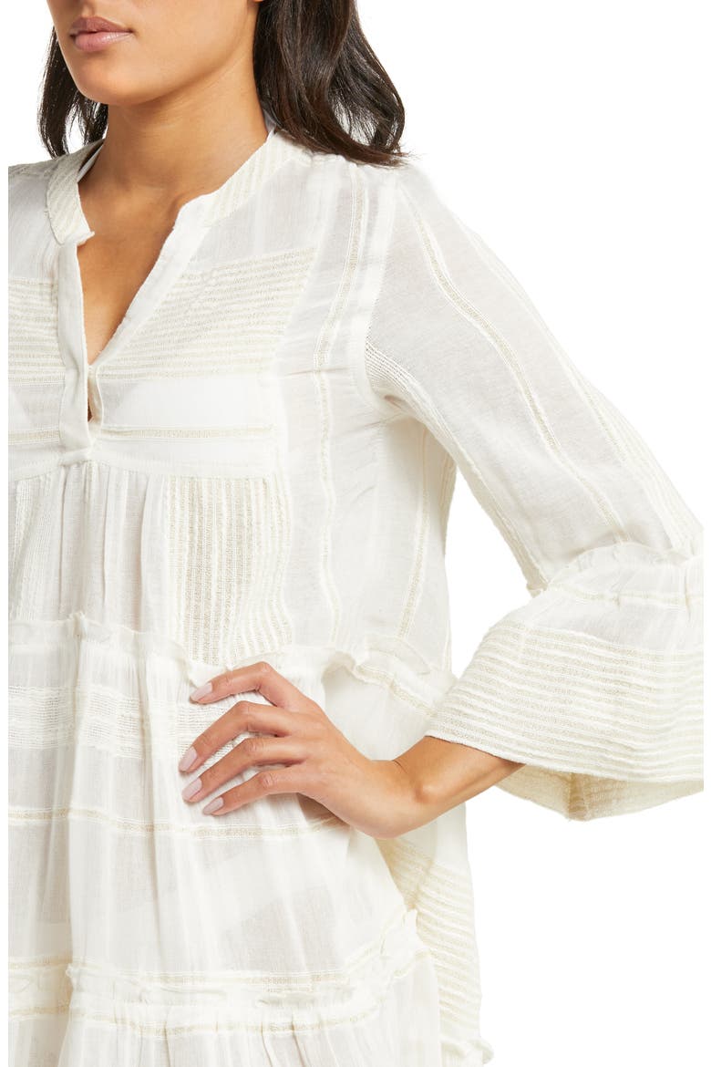 Metallic Long Sleeve Cover-Up Midi Dress, Alternate, color, NATURAL