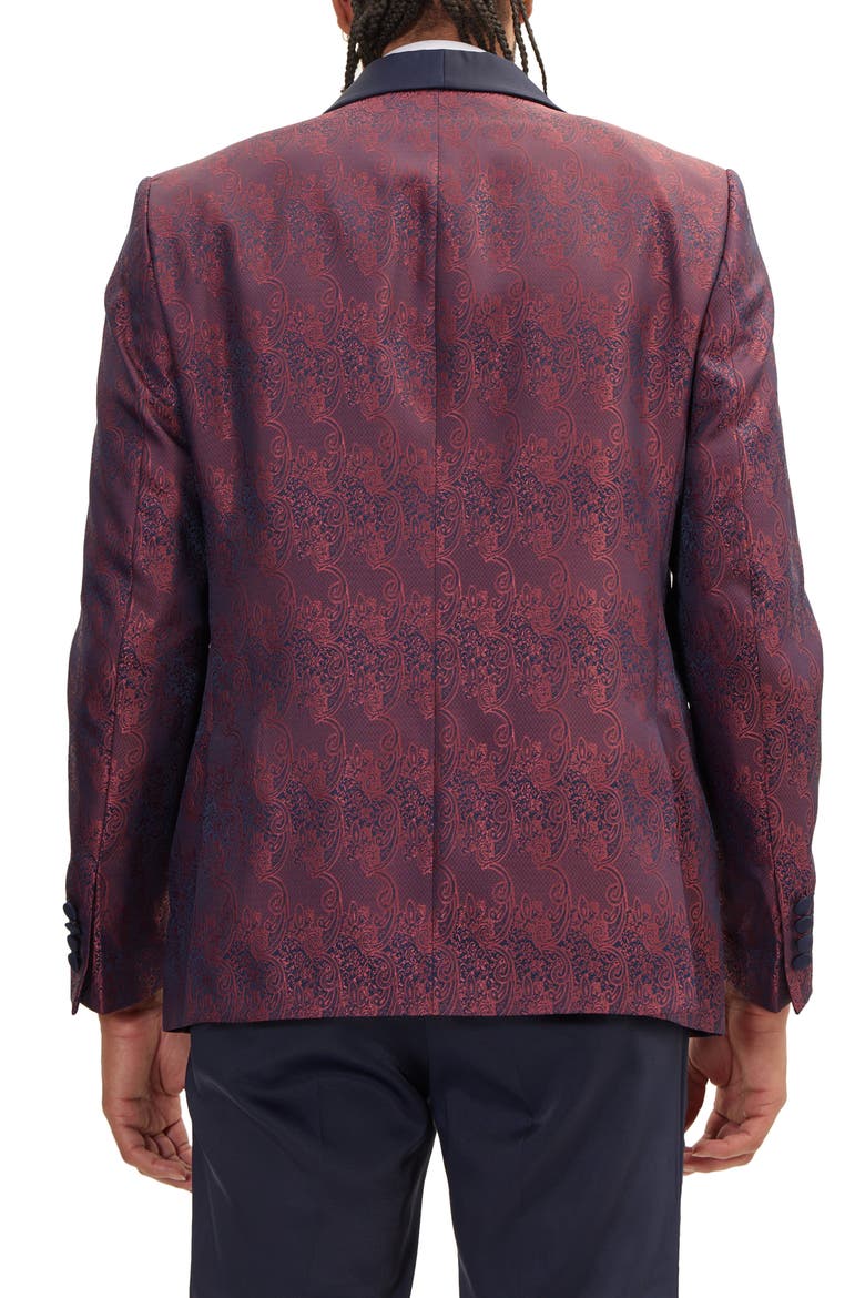 Paisley Pattern Tuxedo Jacket, Alternate, color, BURGUNDY