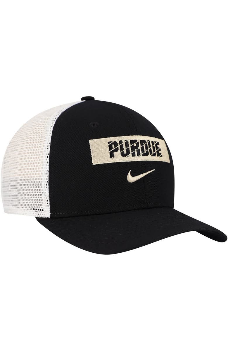 Nike Men's Nike Black Purdue Boilermakers 2024/25 Sideline Rise Trucker Adjustable Hat, Alternate, color, 