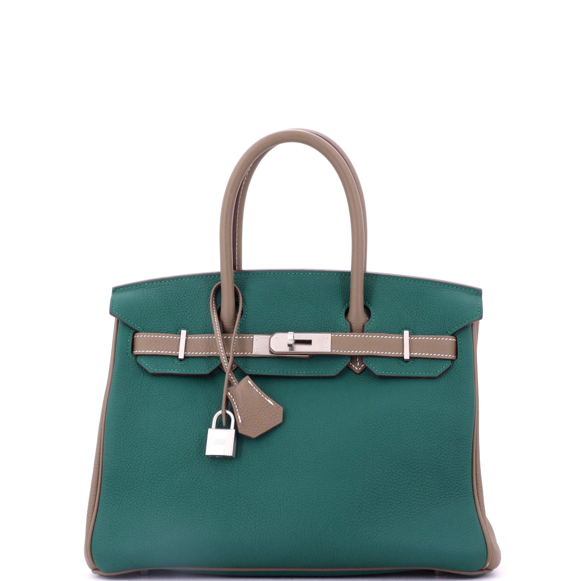 Pre-Owned Hermes Birkin Handbag Bicolor Togo with Brushed Palladium Hardware 30, Main, color, 