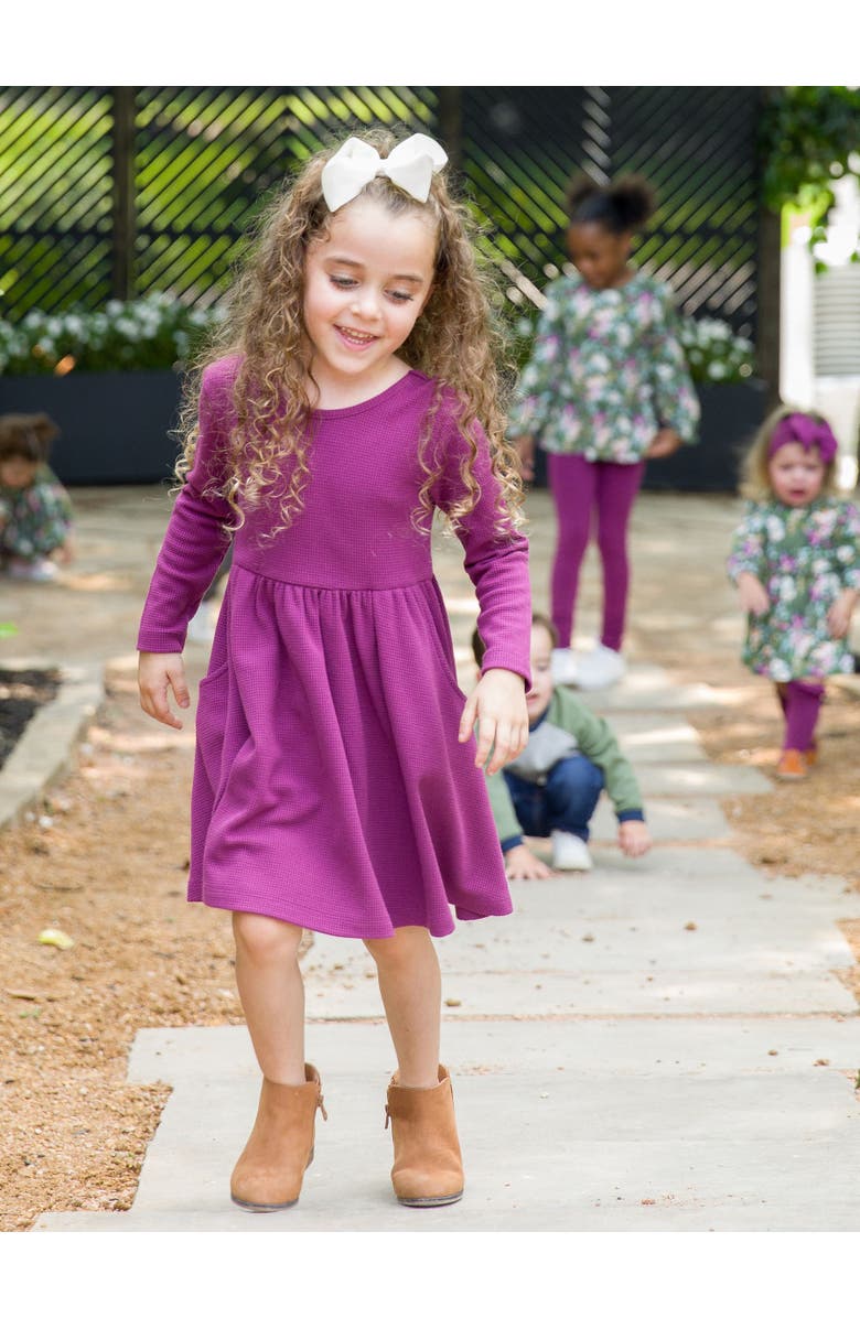 RuffleButts Girls Waffle Knit Long Sleeve Twirl Dress, Alternate, color, 