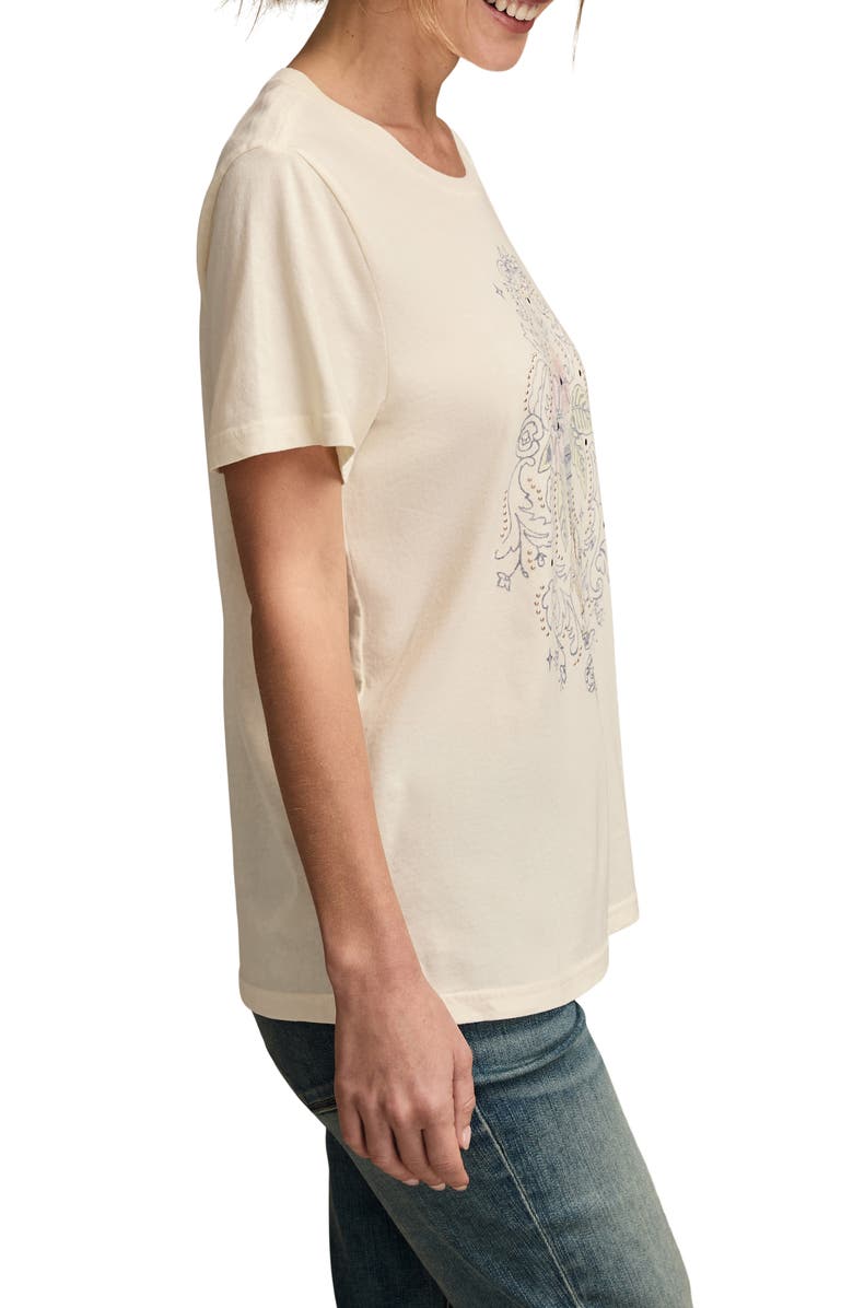 Lucky Brand Beaded Floral Vase Cotton Graphic T-Shirt, Alternate, color, Canoli Cream