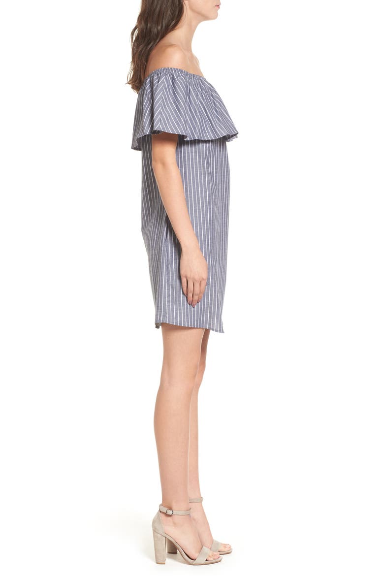 Amanda Ruffle Off the Shoulder Dress, Alternate, color, CHARCOAL STRIPE