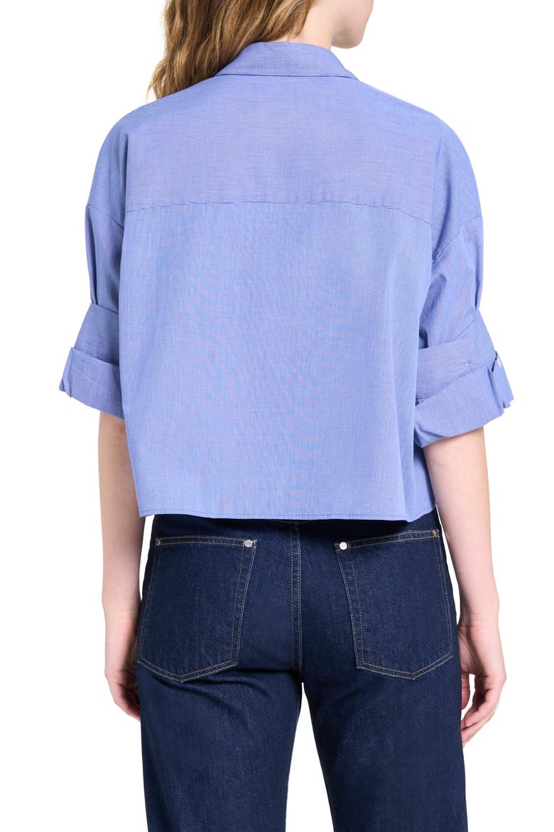 Next Ex Crop Cotton Button-Up Shirt, Alternate, color, WHITE/ NAVY