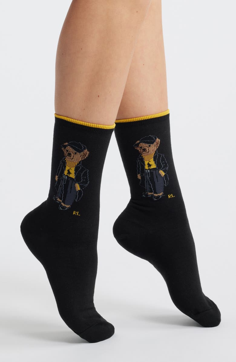Polo Ralph Lauren Holiday Bear Crew Socks, Main, color, Black
