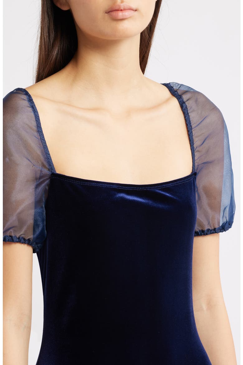 Puff Sleeve Velvet Minidress, Alternate, color, NAVY