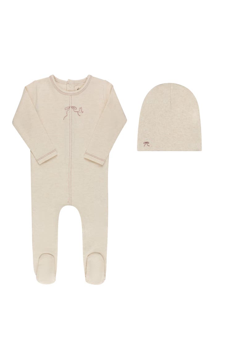 Bird Seam Collection Footie & Beanie, Main, color, Cream Burgundy