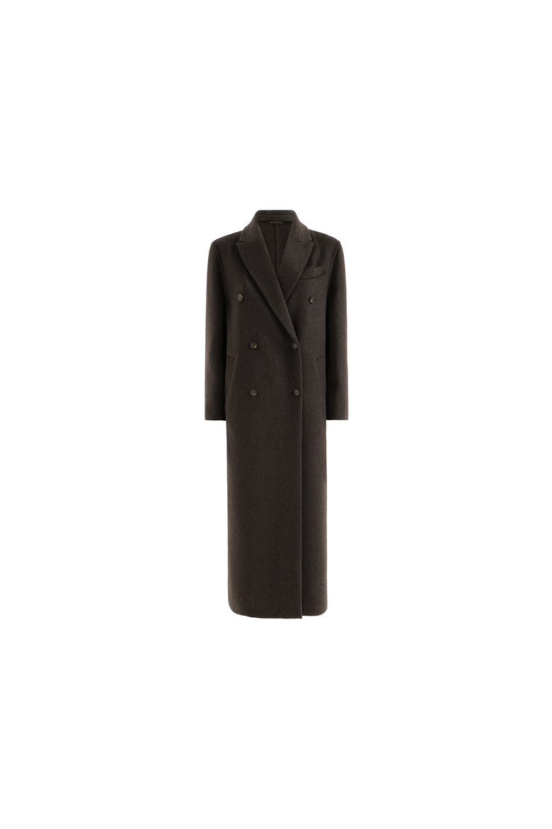 Hand-crafted coat in cashmere double beaver cloth with monili, Alternate, color, Brown