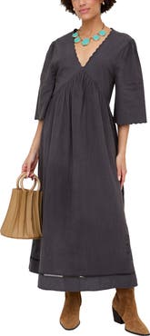 Raffya Ibiza Smock Embroidered Midi Dress
