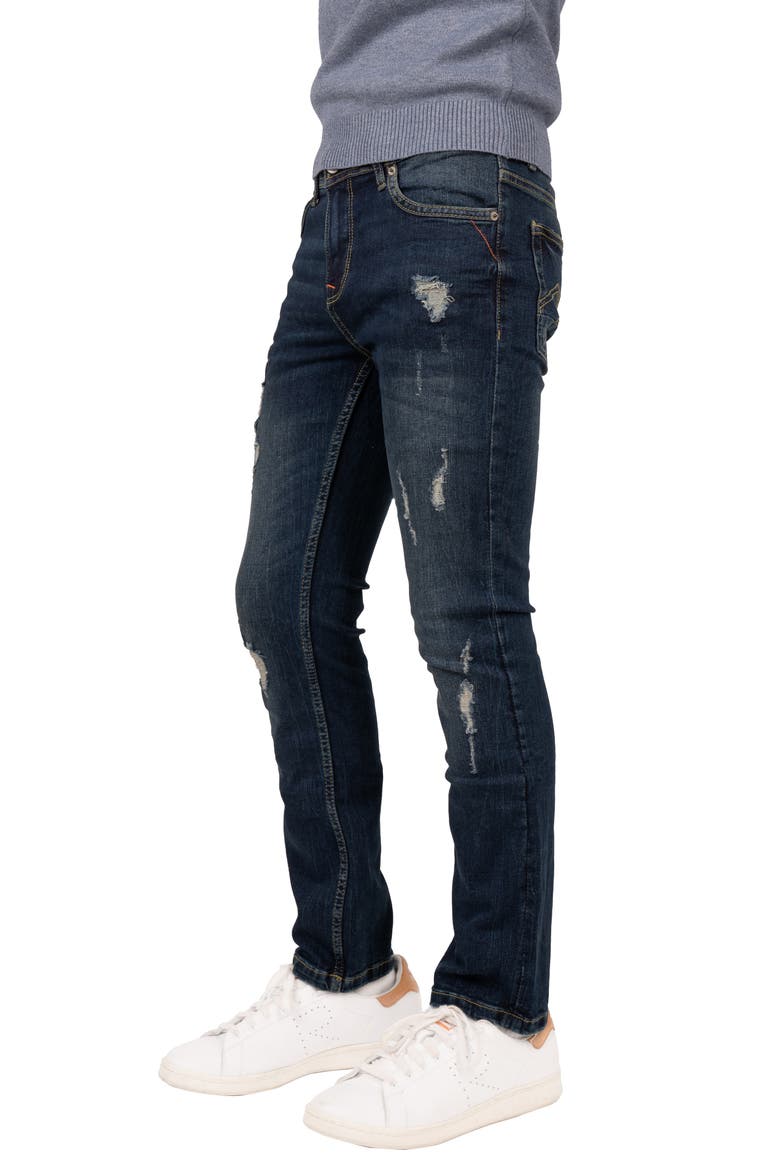 Kids' Raw X Rip & Repair Distressed Neon Stitch Jeans, Alternate, color, INDIGO