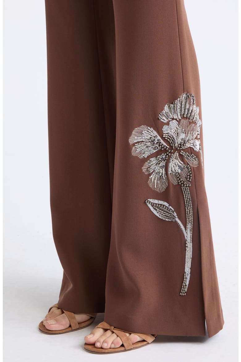 Jaxyn Gilded Peony Flared Pants, Alternate, color, ESPRESSO/ SILVER