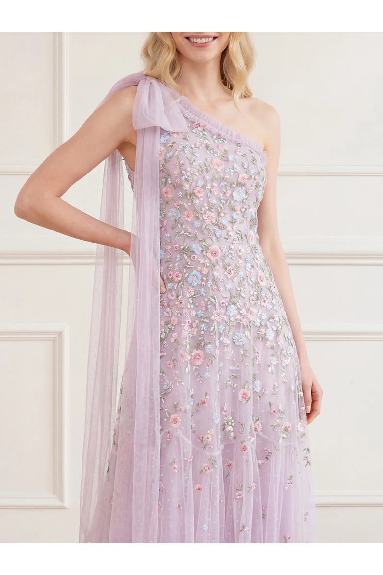 Sylvia Rose One-Shoulder Bow Ankle Gown, Alternate, color, Powder Lilac/Bright