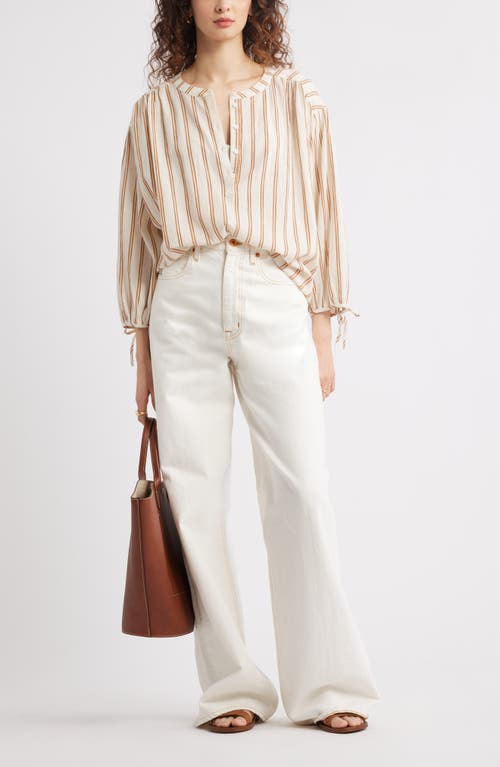 Treasure & Bond Stripe Cotton Popover Shirt In Ivory- Yellow Jame Stripe