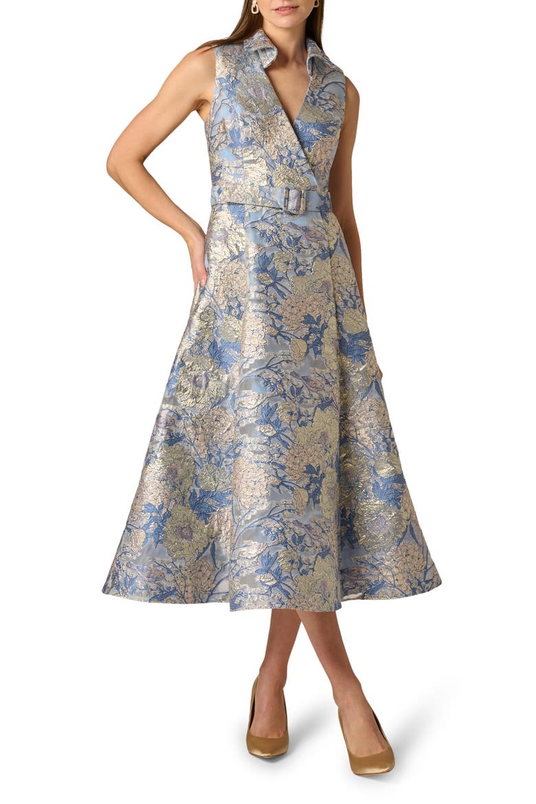 Floral Jacquard Midi Dress, Main, color, BLUE MULTI